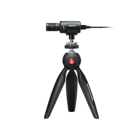 Shure MV88+ Video Kit digital stereo condenser microphone with Manfrotto PIXI tripod phone mount iOS and USB-C cables