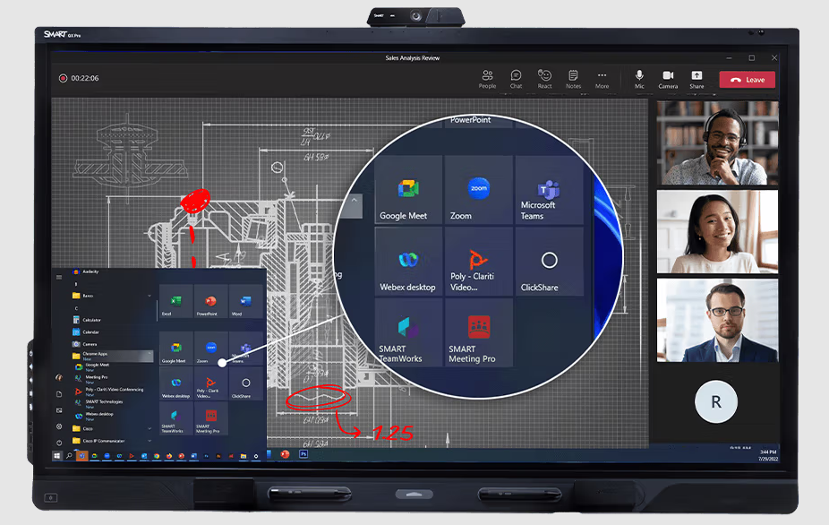 SMART Board QX065-P QX Pro Series 65-Inch Interactive Display with iQ pressure-sensitive pens 8-mic array Wi-Fi 6 and 4K camera