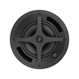 Sonance PS-C83RT in-ceiling speaker with grille removed, showing 8-inch woofer and pivoting tweeter inside round ceiling-mount frame
