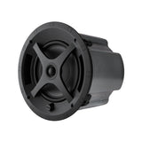 Angled view of Sonance PS-C83RT professional in-ceiling speaker highlighting low-profile round design and trimless white finish