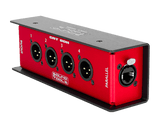 SoundTools CAT Box 4 male XLR to etherCON stage box with parallel connectivity, four balanced audio channels over shielded Cat5, analog, DMX, AES3, intercom, and phantom power support