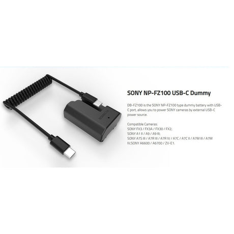 SWIT DB-FZ100 Sony NP-FZ100 USB-C PD Dummy Battery with 27-Inch Cable