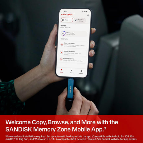 SanDisk 256GB Phone Drive USB-C + Lightning Flash Drive for iPhone, Black