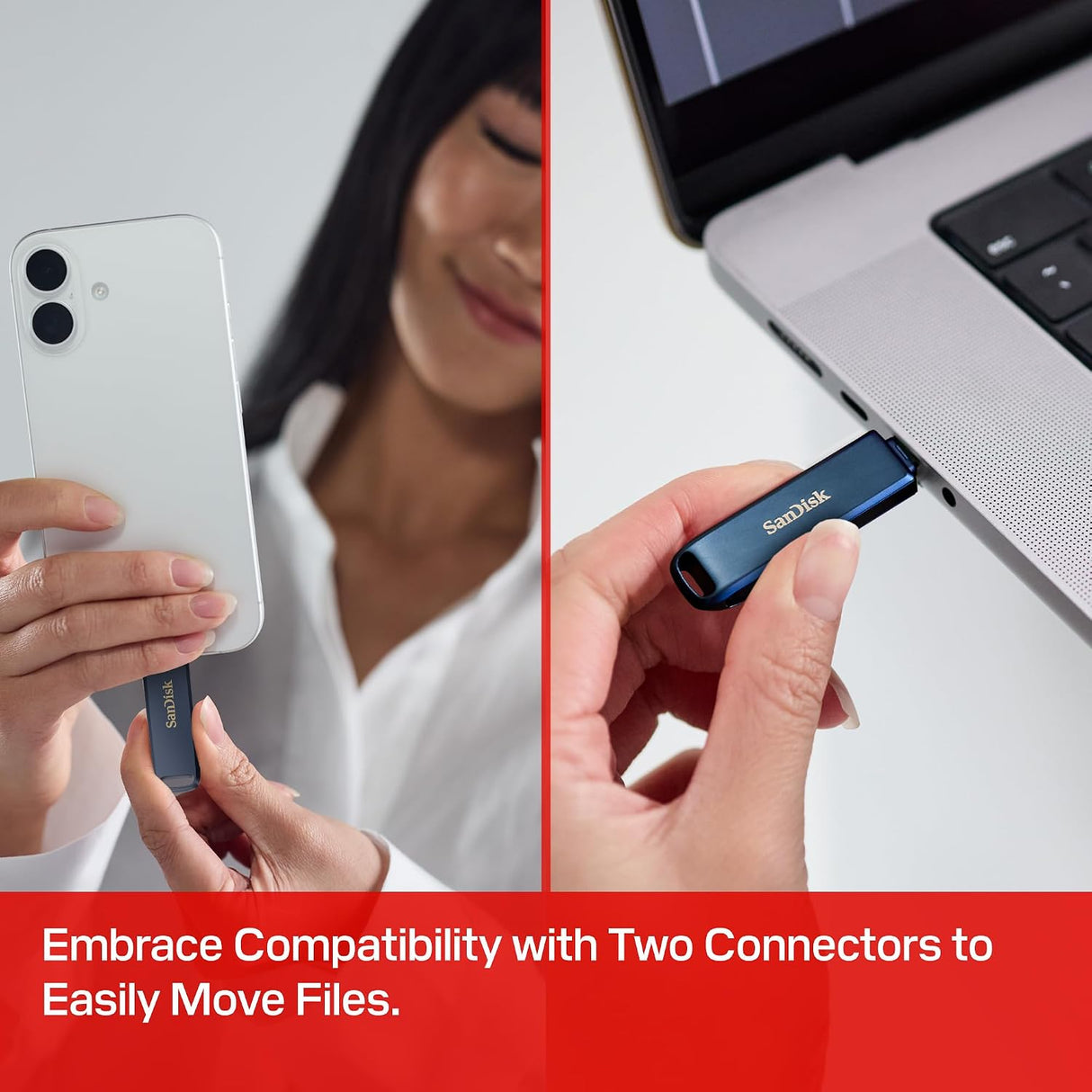 SanDisk 256GB Phone Drive USB-C + Lightning Flash Drive for iPhone, Black