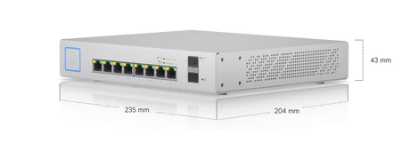 Ubiquiti UniFi Switch 8 150W PoE + Compact Gigabit Switch with 8 RJ45 ports 2 SFP ports 130W PoE budget and fanless design