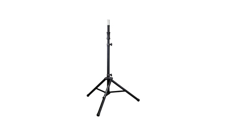 Ultimate Support TS-100B air-powered aluminum tripod speaker stand with lift-assist design, 3'8 to 6'7 height range, 150 lb load capacity, and 47 inch base diameter