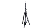 Ultimate Support TS-100B air-powered aluminum tripod speaker stand with lift-assist design, 3'8 to 6'7 height range, 150 lb load capacity, and 47 inch base diameter