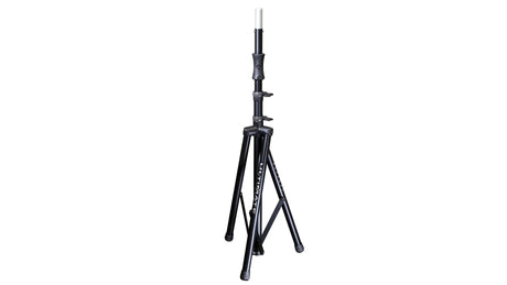 Ultimate Support TS-100B air-powered aluminum tripod speaker stand with lift-assist design, 3'8 to 6'7 height range, 150 lb load capacity, and 47 inch base diameter