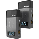 Vaxis Atom 500 SDI wireless video transmission system with SDI HDMI input output 500ft line of sight range USB-C power and OLED display