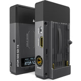 Vaxis Atom 500 SDI wireless video transmission system with SDI HDMI input output 500ft line of sight range USB-C power and OLED display