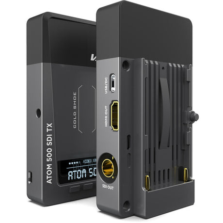 Vaxis Atom 500 SDI wireless video transmission system with SDI HDMI input output 500ft line of sight range USB-C power and OLED display