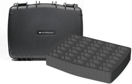 Williams AV CCS‑056‑35 carry case and custom 35‑slot foam insert for PPA T46 transmitter, FM IR loop and bodypack receivers