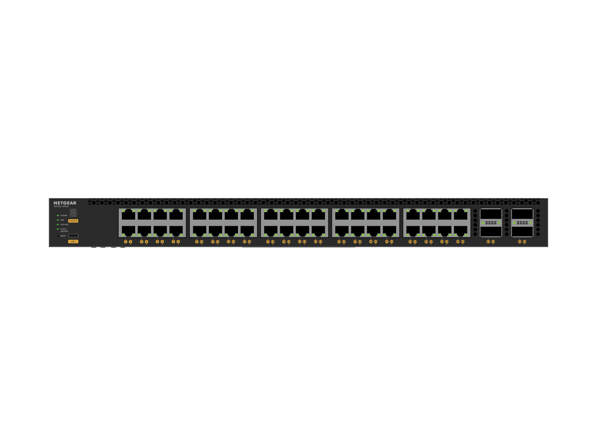 NETGEAR M4350-40X4C (XSM4344FC​​) 40x10G/Multi-Gig PoE++ (196W base, up to 1,676W) and 4xQSFP28 100G Fully Managed Switch