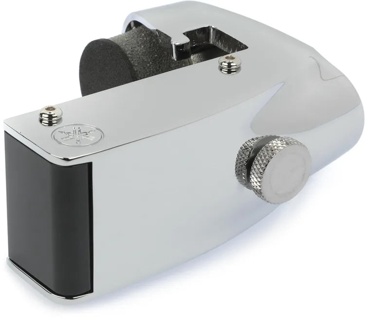 Silver chrome Remo drum key with black rubber grip and adjustment thumbscrew, angled design for drum tensioning
