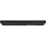 Rear view of the Yamaha P-45B digital piano in black, showing the slim back panel with the Yamaha logo, rear ventilation slots, and a recessed area housing power, sustain pedal, headphone, and USB-to-host connections