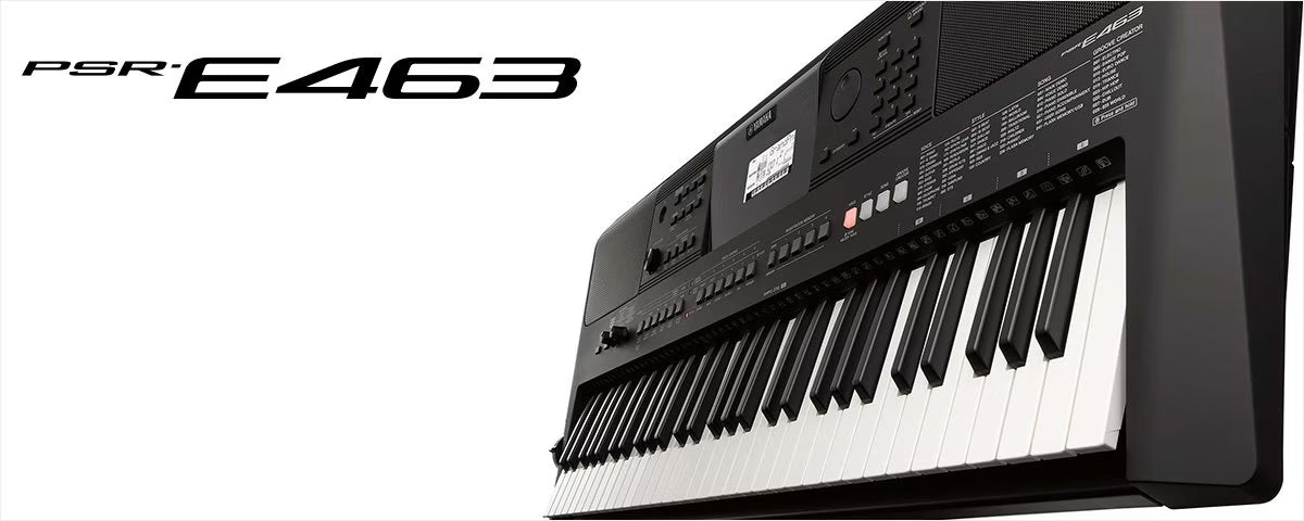 Yamaha PSR-E463 black 61-key portable keyboard with LCD display and assignable live control knobs