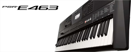 Yamaha PSR-E463 black 61-key portable keyboard with LCD display and assignable live control knobs
