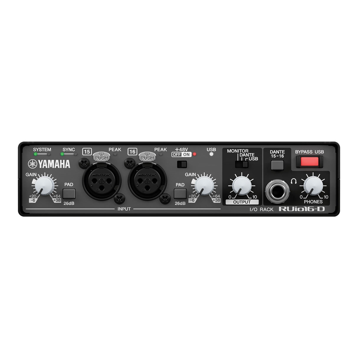 Yamaha RUIO16-D Dante-USB-Analog Audio Interface  with 16x16 Dante and USB I/O 2 XLR mic line inputs and VST Rack Pro software