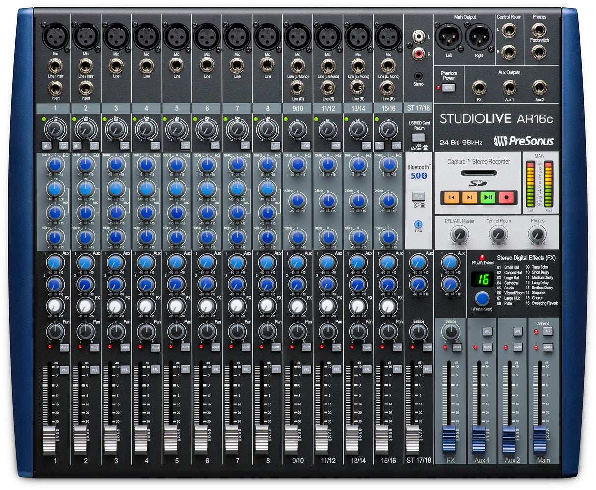 PreSonus StudioLive AR16c 18-Channel USB-C Audio Interface, Analog Mixer and Stereo SD Recorder