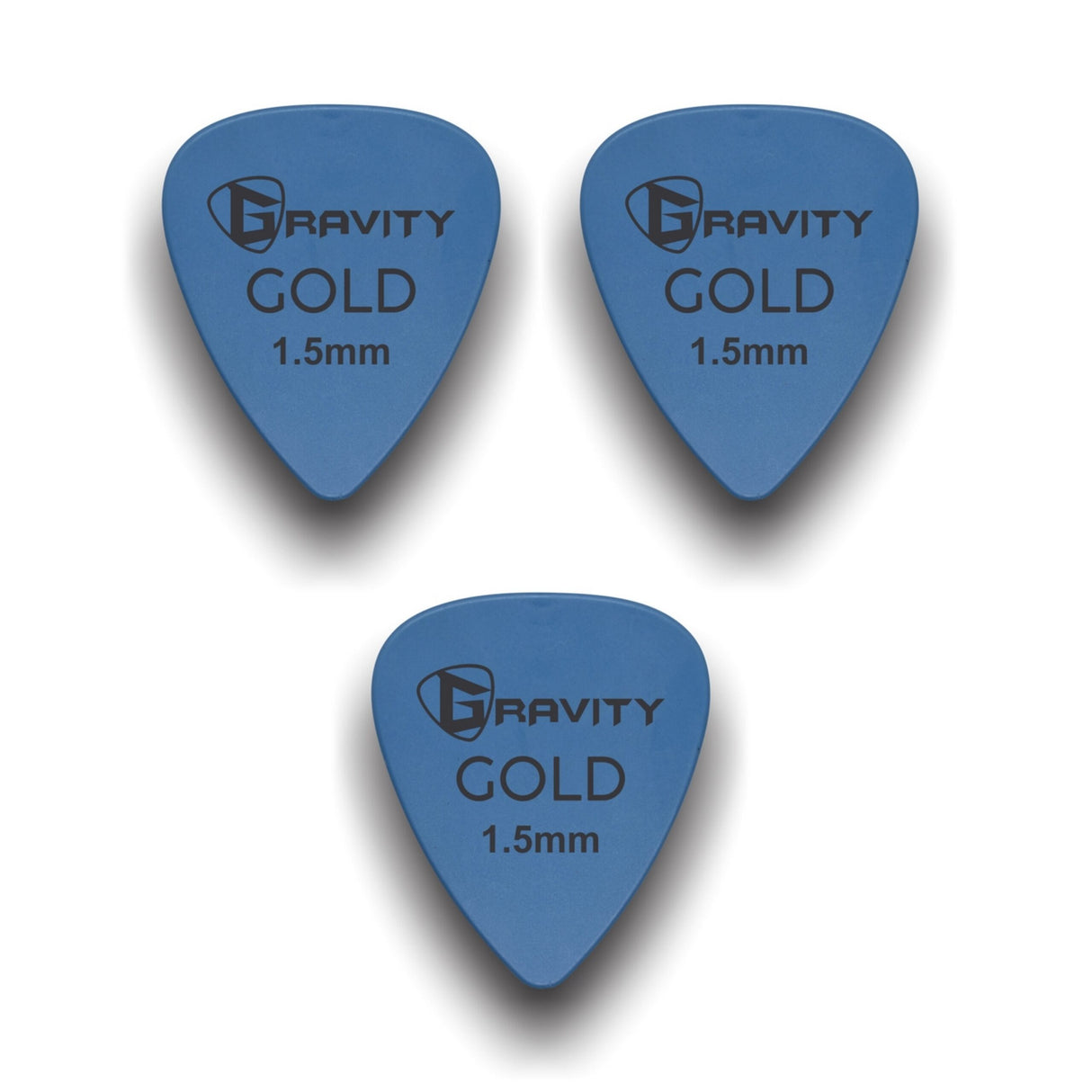 Gravity Picks GP15BL-3pk Colored Gold Series Picks, Traditional 351, 1.5mm, Blue, 3-Pack