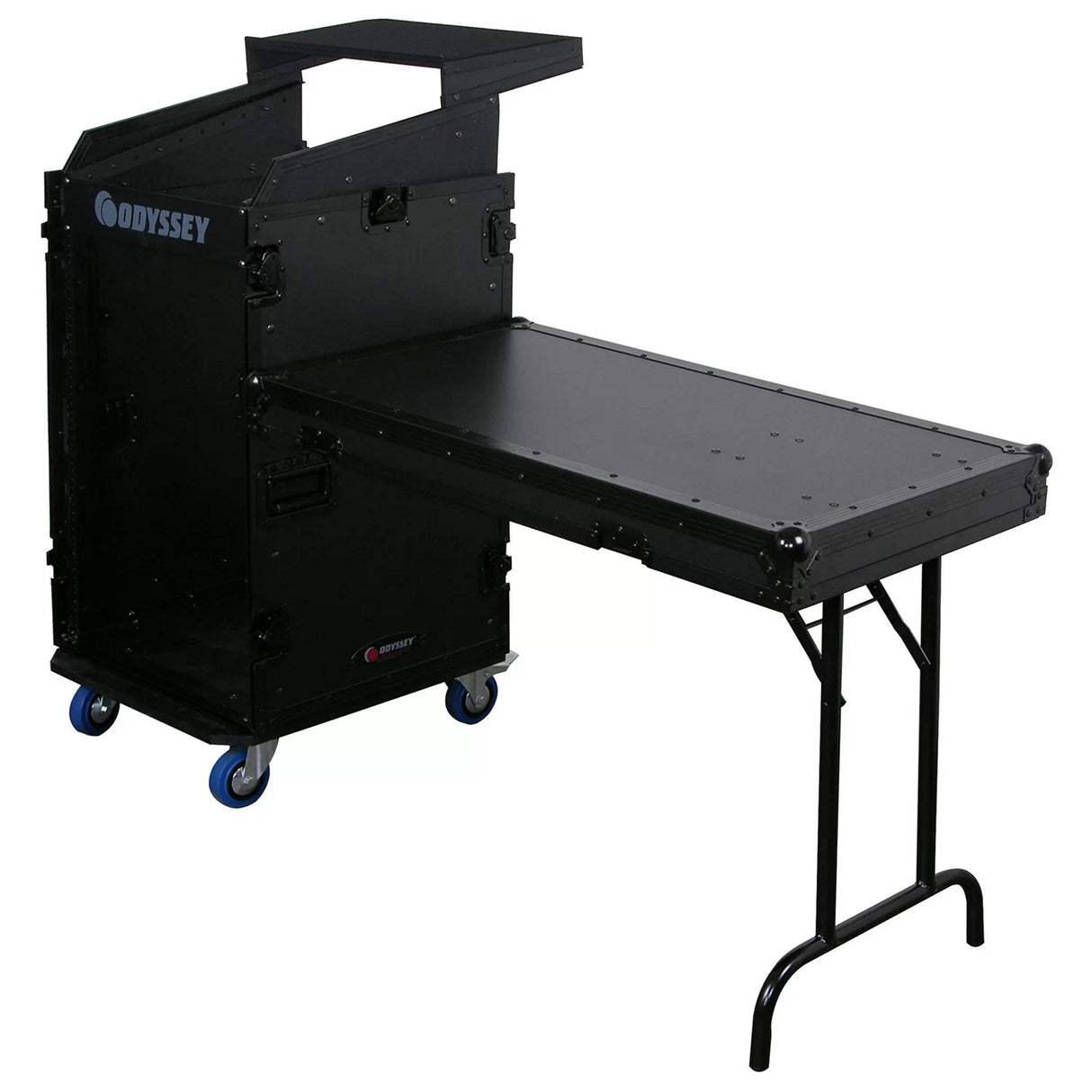 Odyssey Deluxe Black 11U Top Slanted 16U Bottom Vertical Pro Combo Rack