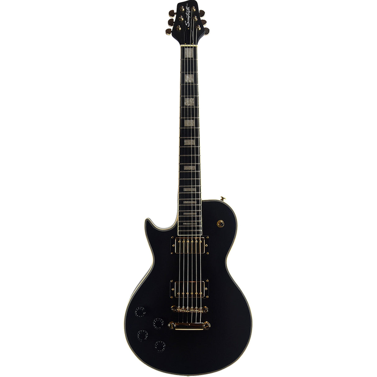 Sawtooth Heritage 70 Series Left-Handed Maple Top Electric Guitar, Satin Black, No Pickguard