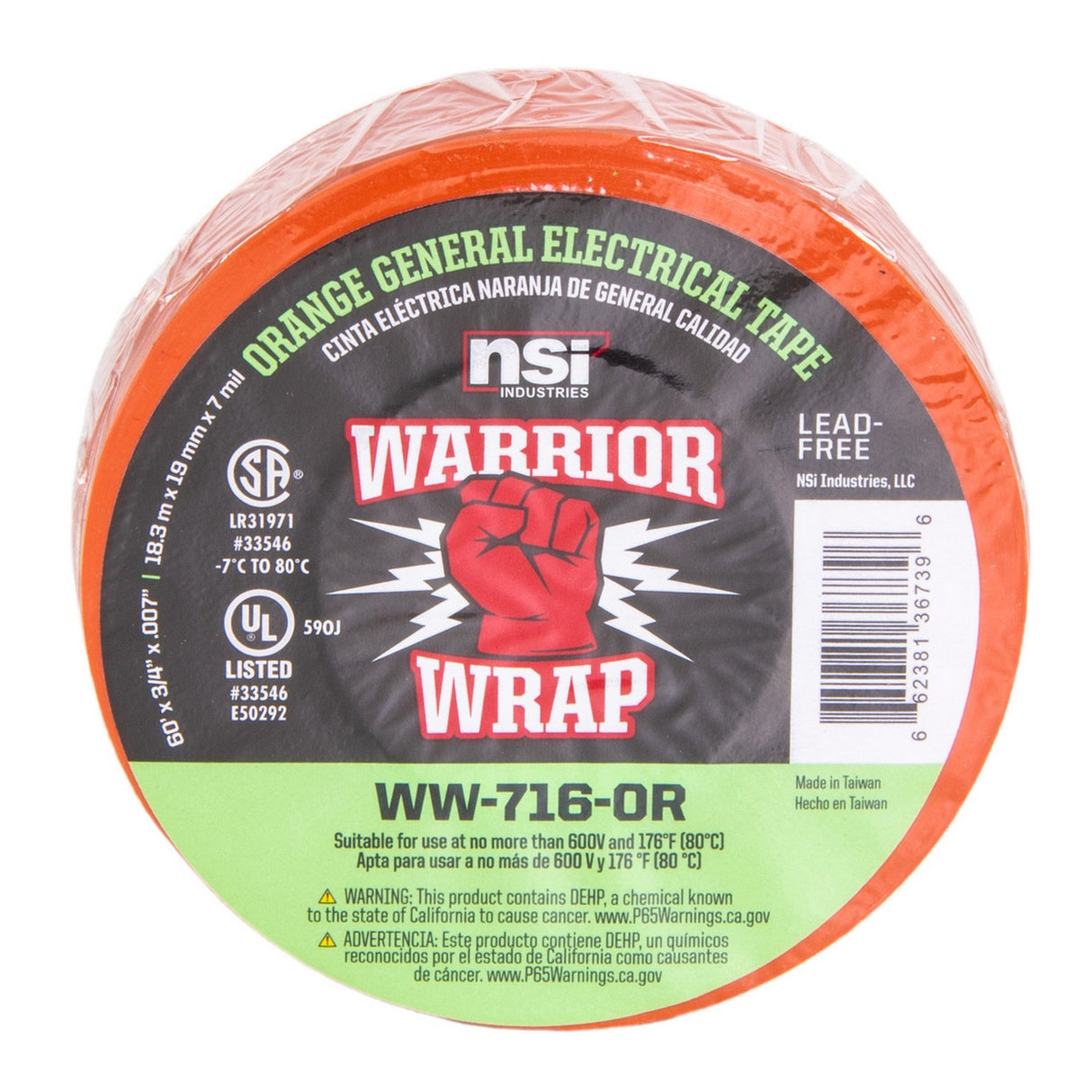 WarriorWrap WW-716-OR 716 General 7 mil Electrical Tape, Orange, .75-Inch W x 60-Feet