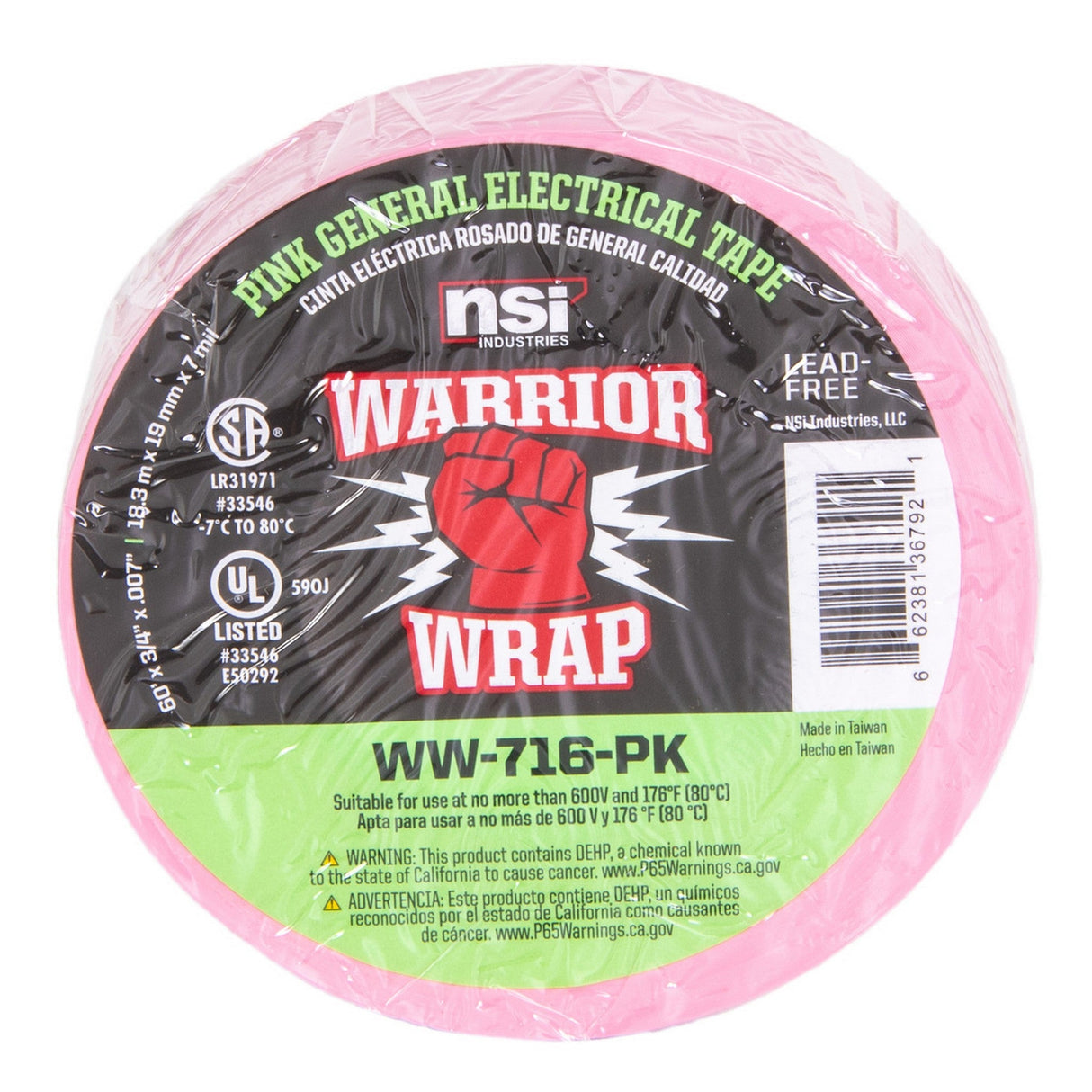 WarriorWrap WW-716-PK 716 General 7 mil Electrical Tape, Pink, .75-Inch W x 60-Feet