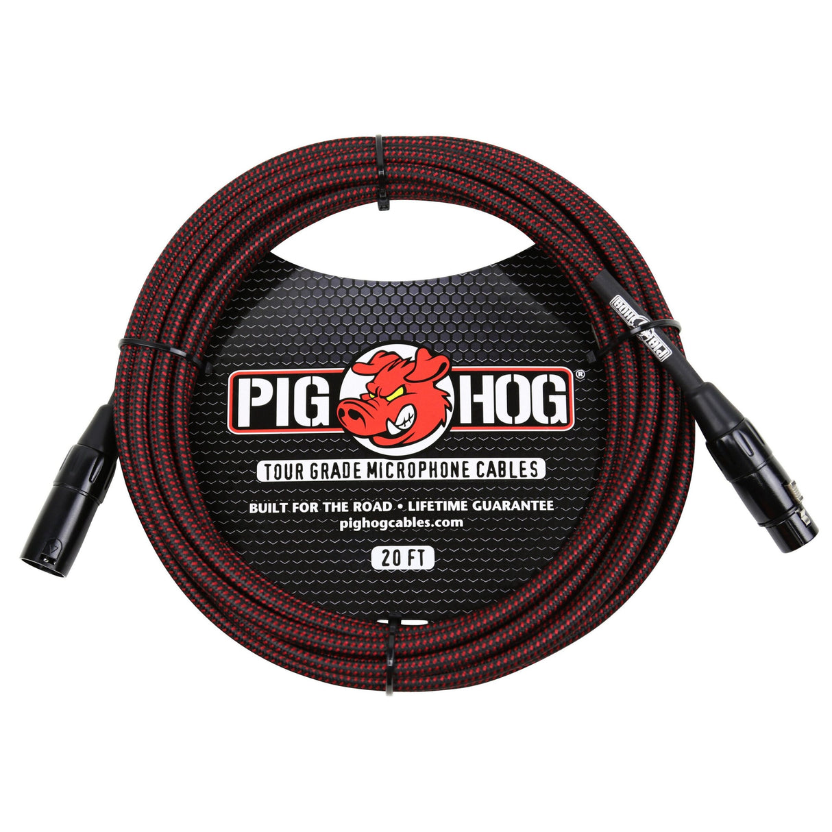 Pig Hog PHM20BRD Red and Black Woven Microphone Cable, 20ft XLR