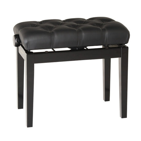 K&M 13980 Piano Bench with Quilted Seat Cushion Black Glossy Finish Bench Black Imitation Leather Seat