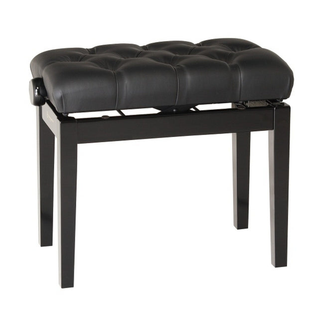 K&M 13980 Piano Bench with Quilted Seat Cushion Black Glossy Finish Bench Black Imitation Leather Seat