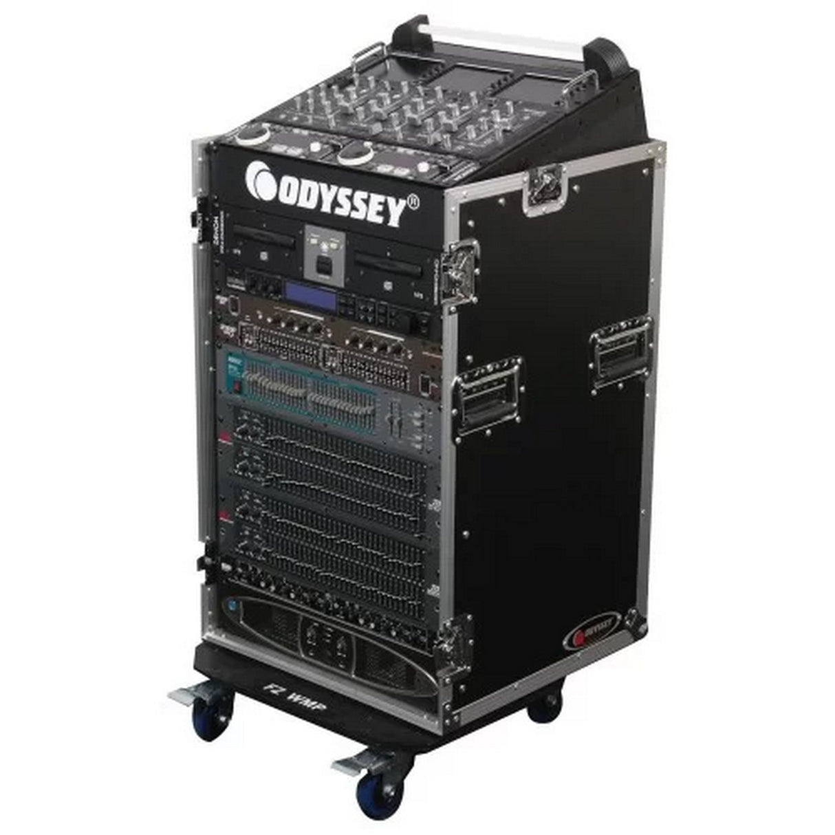 Odyssey 10U Top Slanted 16U Vertical Pro Combo Rack with Wheels