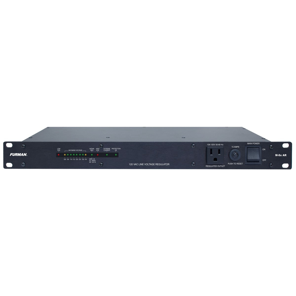 Furman M-8X AR 15A Standard Power Conditioner with Voltage Regulation 9 Outlets LED Voltmeter 1RU 10 Feet Cord