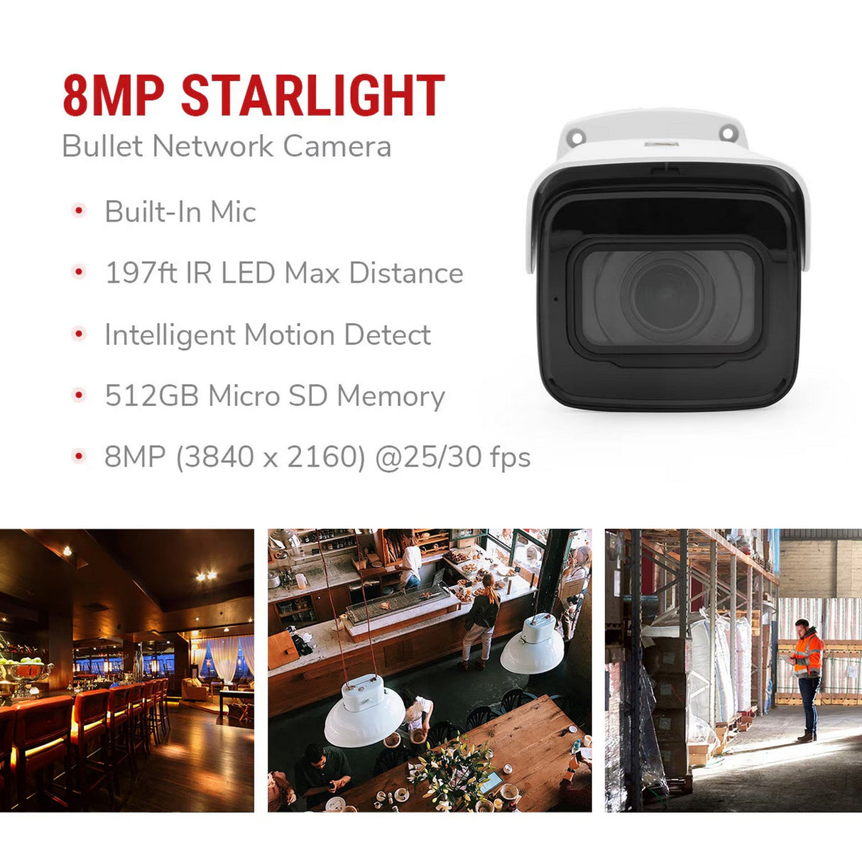 IC Realtime IPFX-B80V-IRW3 8MP IP Mid Size Bullet Camera with Varifocal Motorized Lens