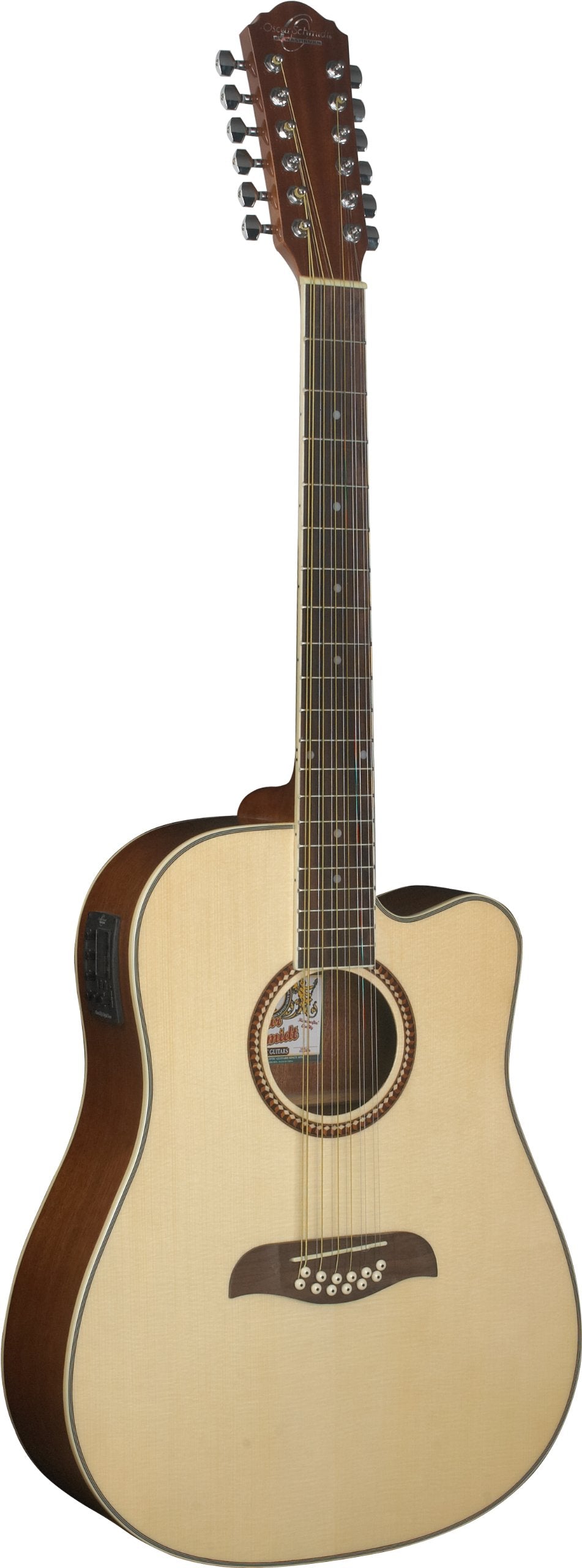 Oscar Schmidt OD312CE Dreadnought 12 String Cutaway Acoustic Electric Guitar, Natural Spruce