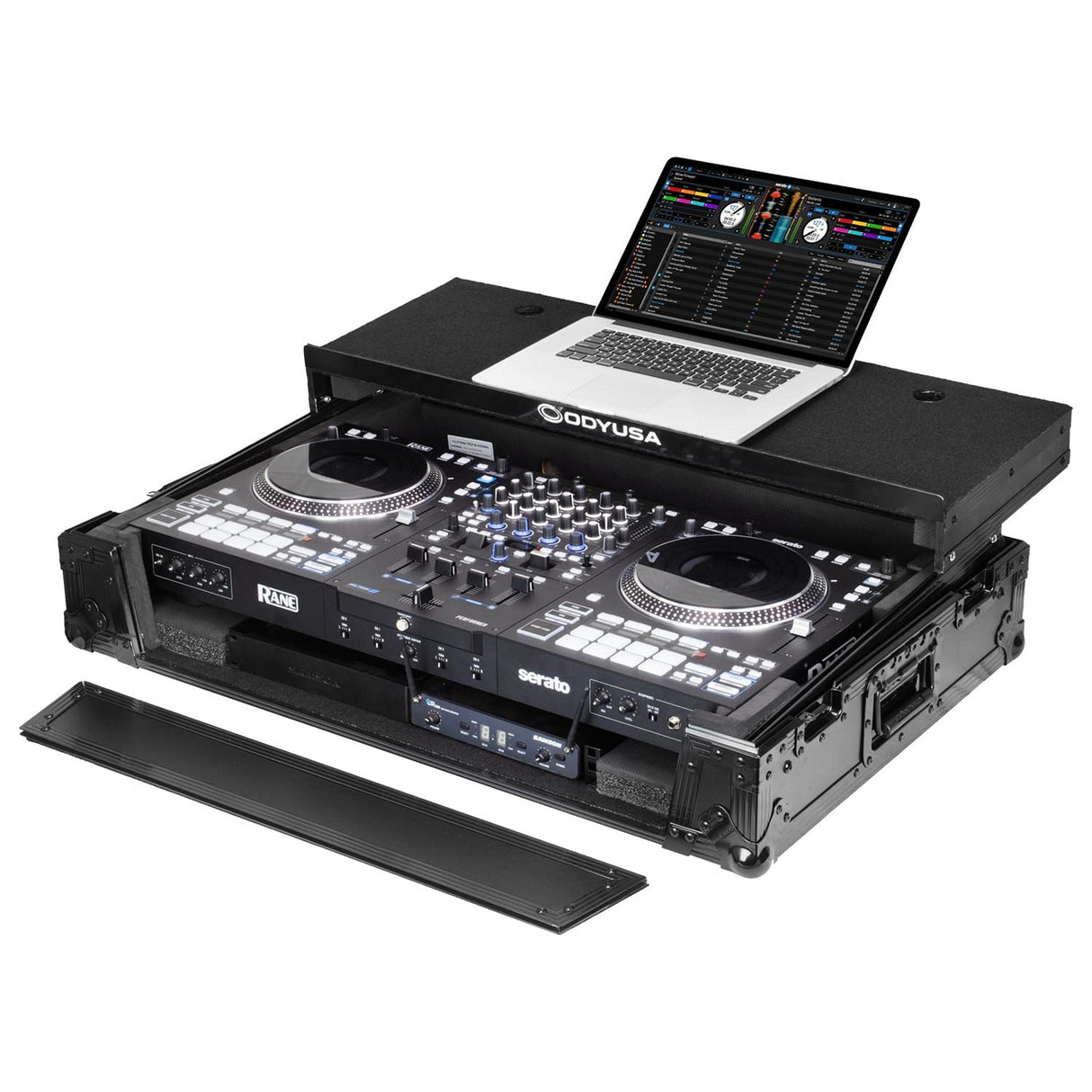 Odyssey RANE PERFORMER Black Label 1U Case with Glide Style Laptop Platform and Wheels