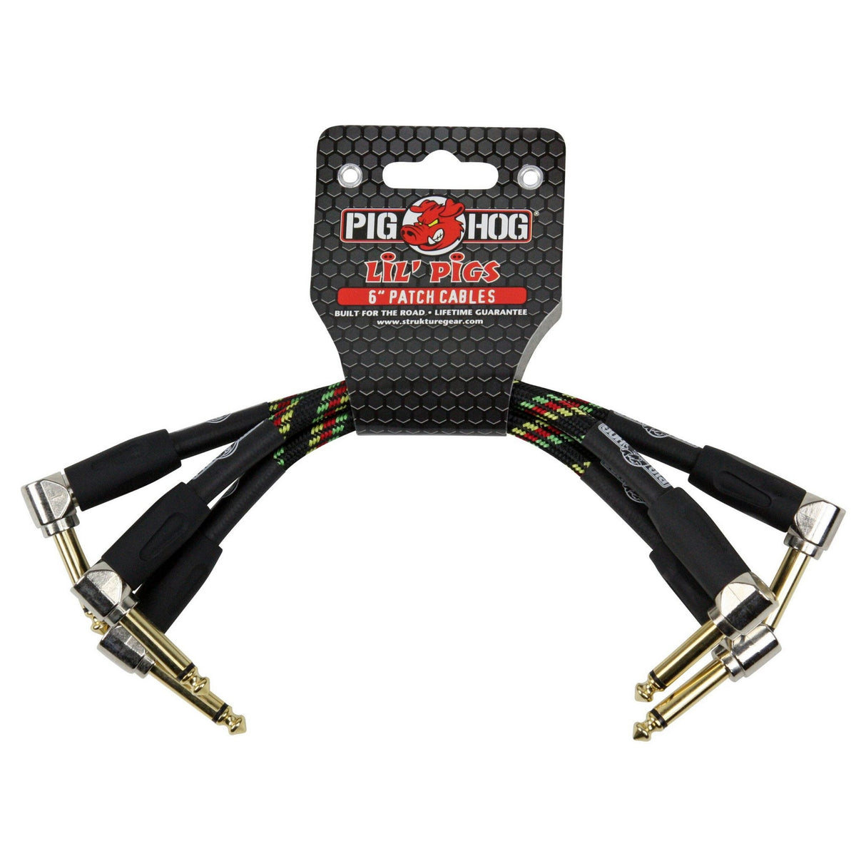 Pig Hog PHLIL6RA "Rasta Stripe" 6-Inch Patch Cables, 3-Pack