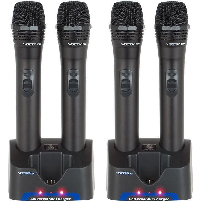 VocoPro UHR-9 Four UHF Handheld Rechargeable Microphones with Charging Stations 9A 9B 9C 9D