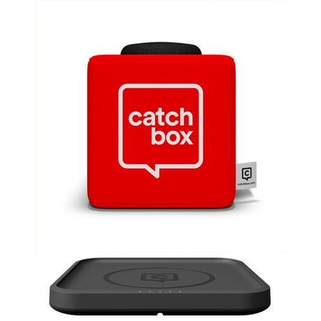 Catchbox Plus Microphone Transmitter with Microphone Foam Cap, Standard Cover and Wireless Charger (2-Sides New Catchbox Logo)