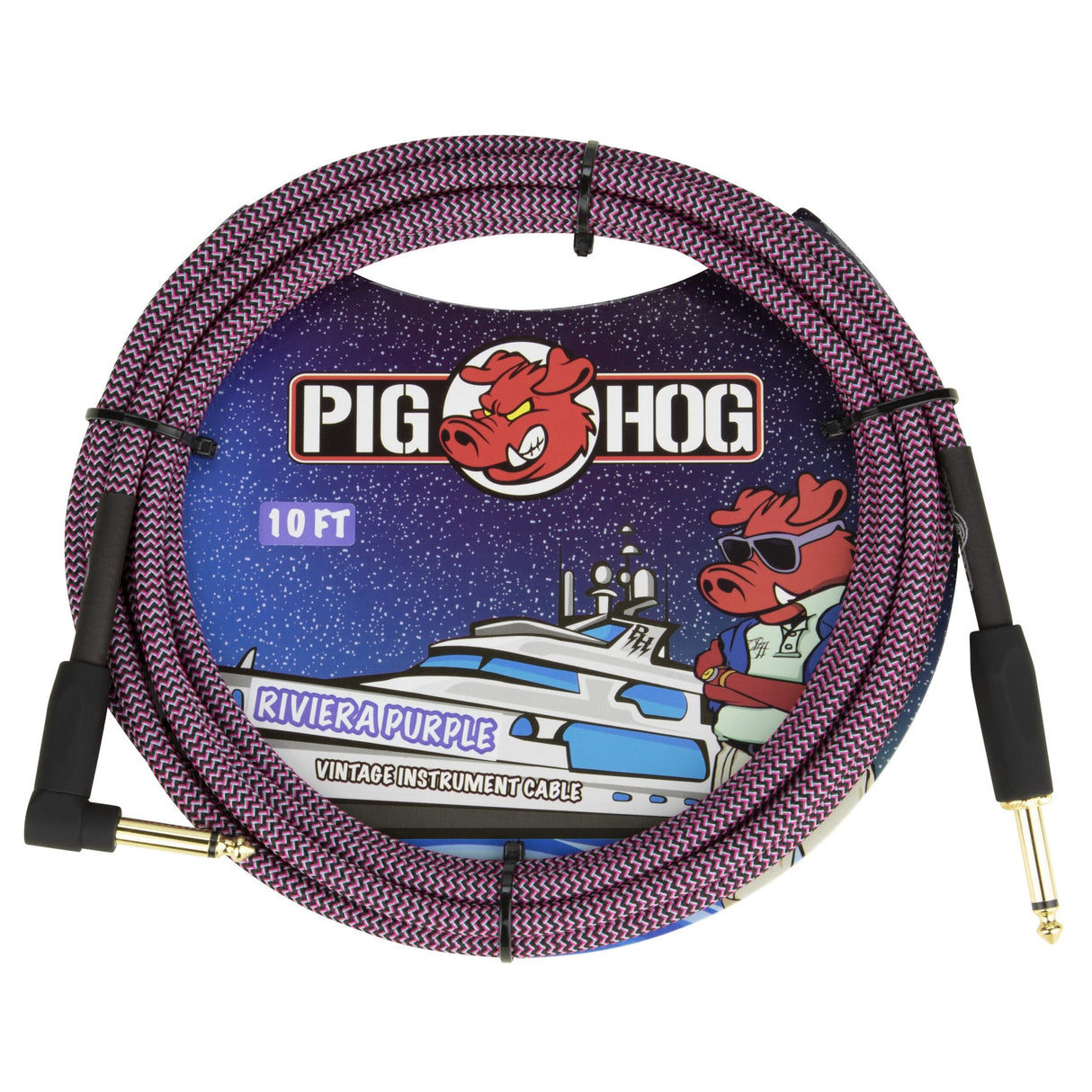 Pig Hog PCH10RPPR Riviera Purple Instrument Cable, 10-Foot, Right Angle