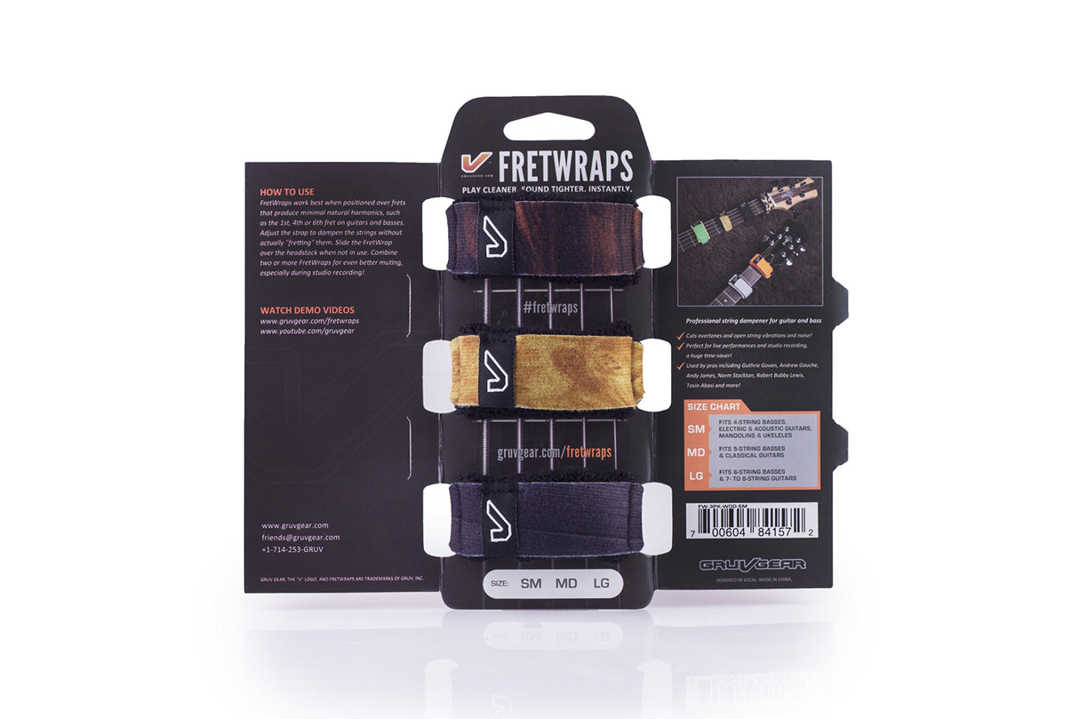 Gruv Gear FretWraps String Muter, Wood, 3-Pack, Large