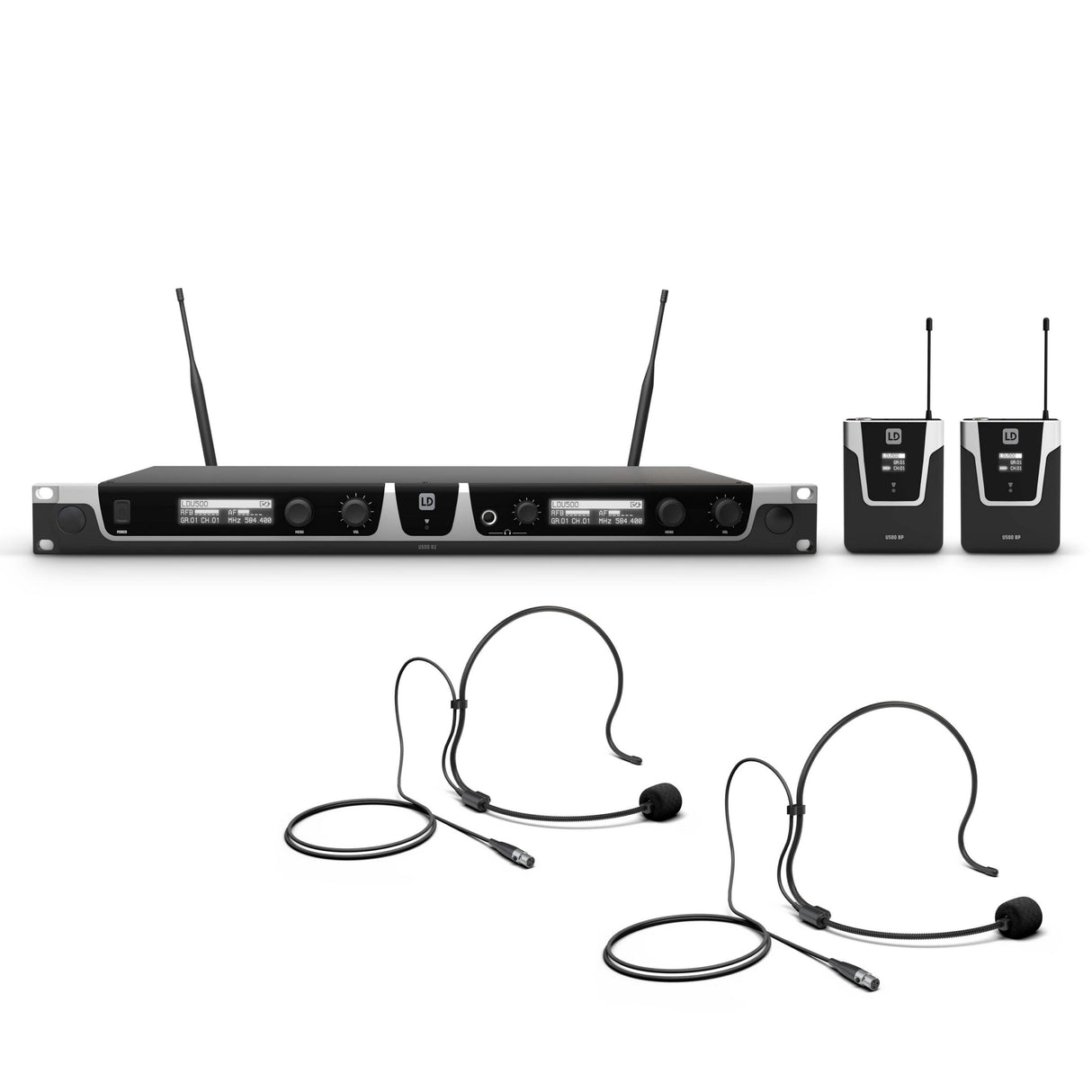 LD Systems U505 BPH 2 Dual Wireless Microphone System with Bodypacks and Headsets, 584-608 MHz