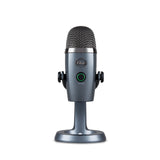 Blue Yeti Nano Shadow Gray USB condenser microphone with cardioid and omnidirectional pickup patterns, 24-bit/48kHz audio, headphone output, mute control, and PC/Mac compatibility