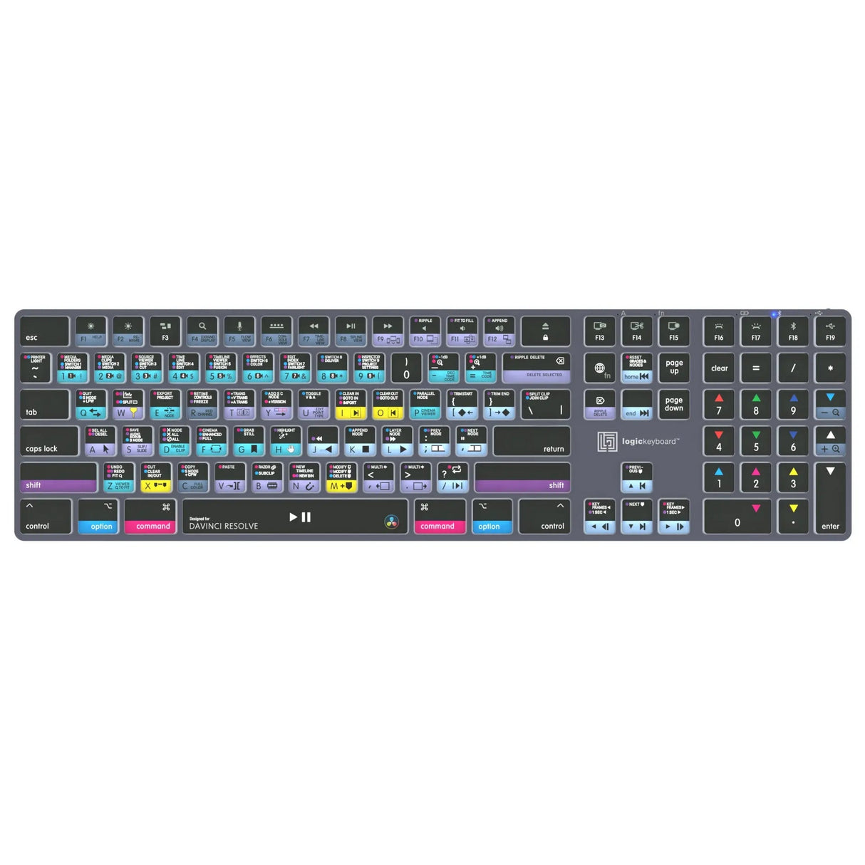 Logickeyboard Titan Wireless Backlit Shortcut Mac Keyboard for DaVinci Resolve