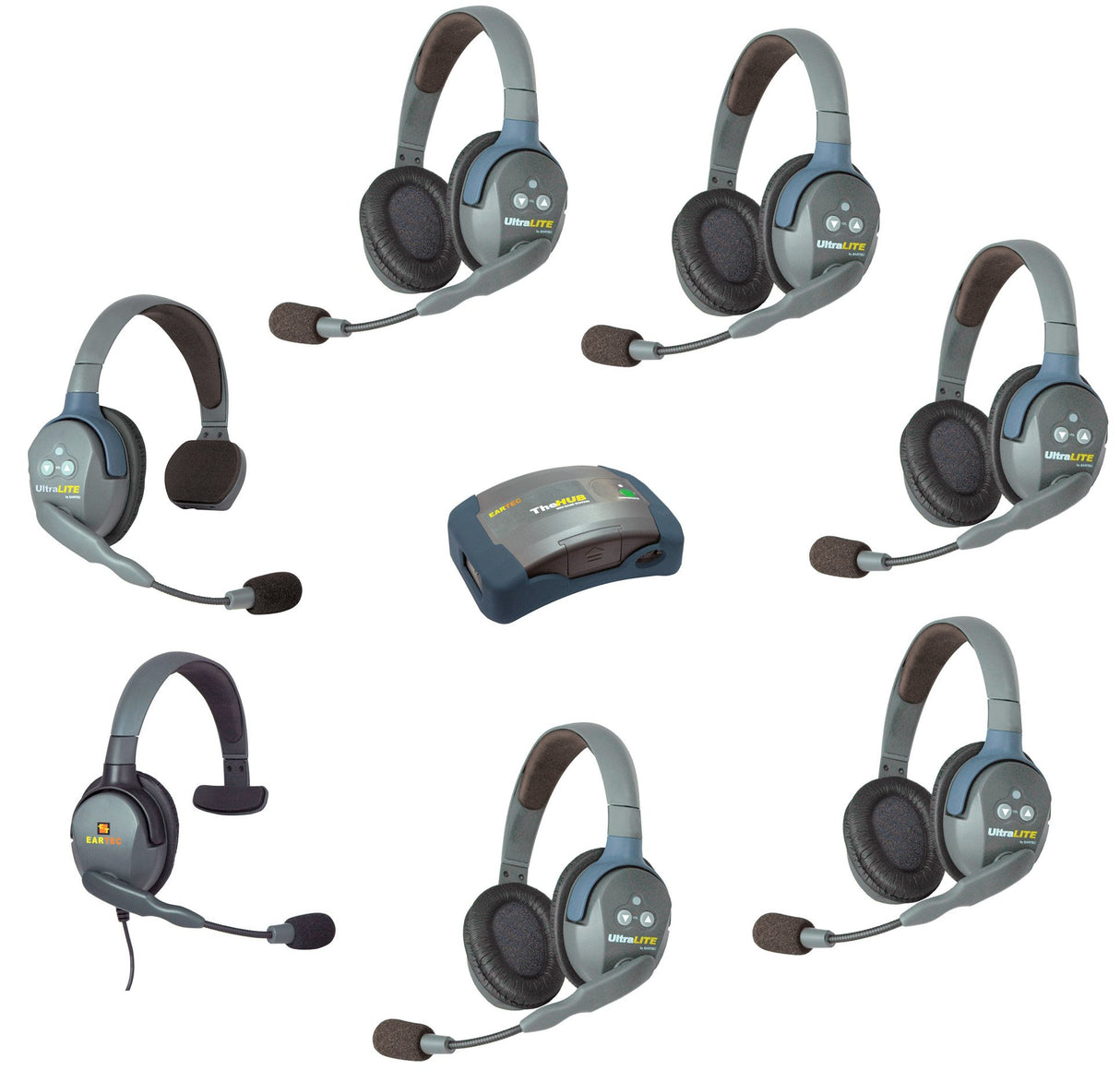 Eartec UltraLITE and HUB 7 person system 1 Single 5 Double 1 Max 4G Single Headset