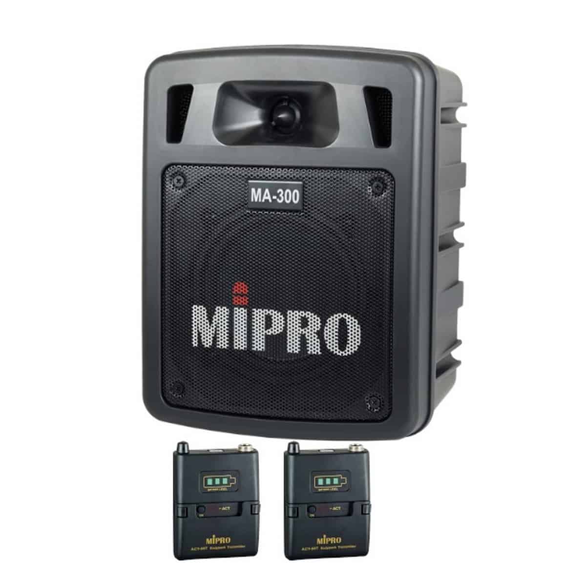 MIPRO MA-300/ACT-58T2 60-Watt Portable PA System with Dual Bodypack Transmitters