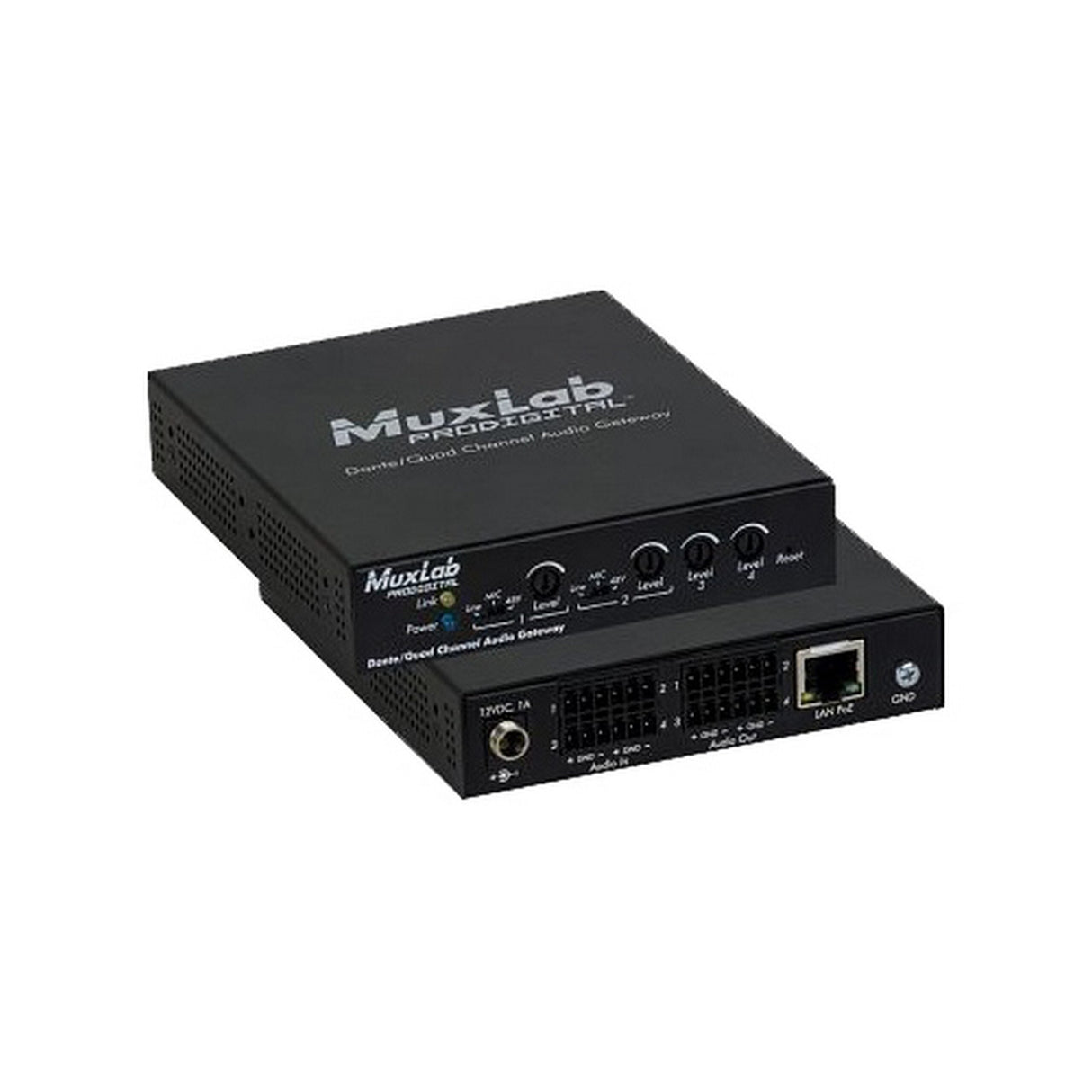 MuxLab 500765 Dante/Quad Channel Audio PoE Gateway