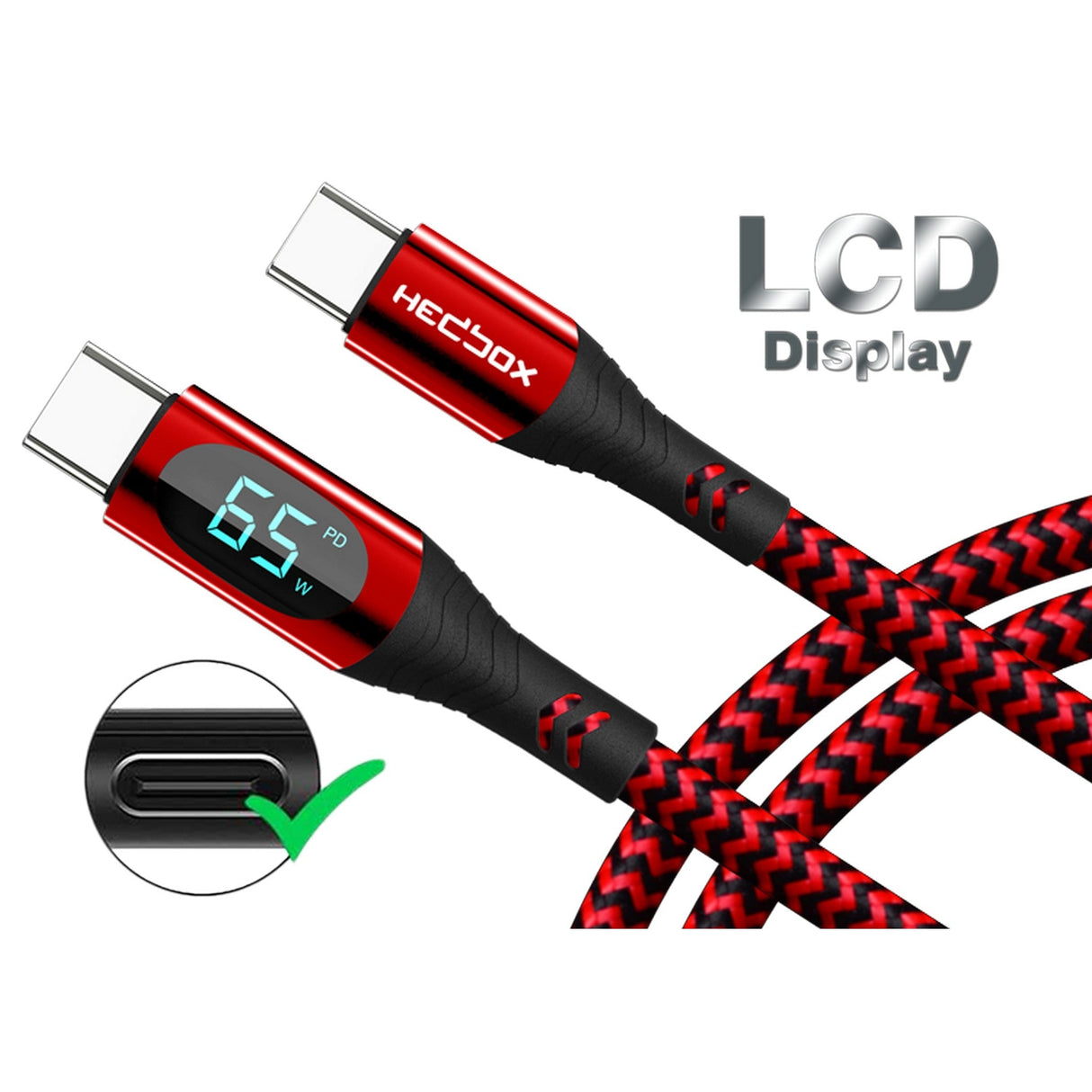 HEDBOX RPC-D65W USB-C LCD Fast Charging Cable