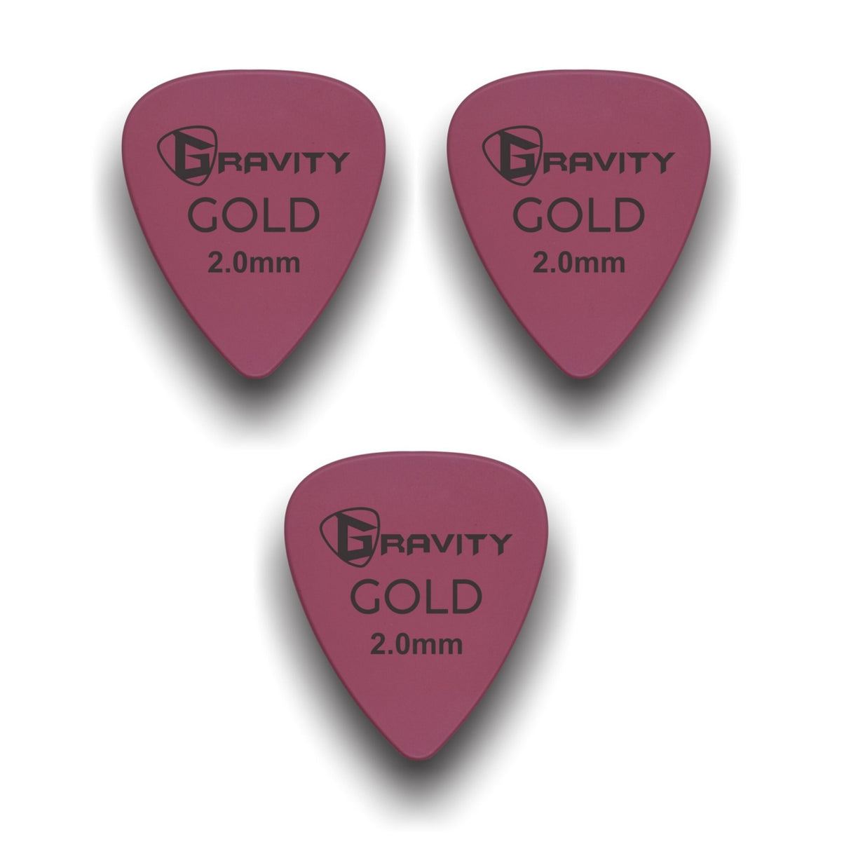Gravity Picks GP20PK-3pk Colored Gold Series Picks Traditional 351 2.0mm Pink 3-Pack - accessories