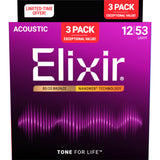 Elixir 16569 Phosphor Bronze NANOWEB Acoustic Guitar Strings 3-Pack - Light (12-53)